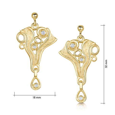 Arctic Stream Diamond Drop Earrings in 9ct Yellow Gold by Sheila Fleet Jewellery