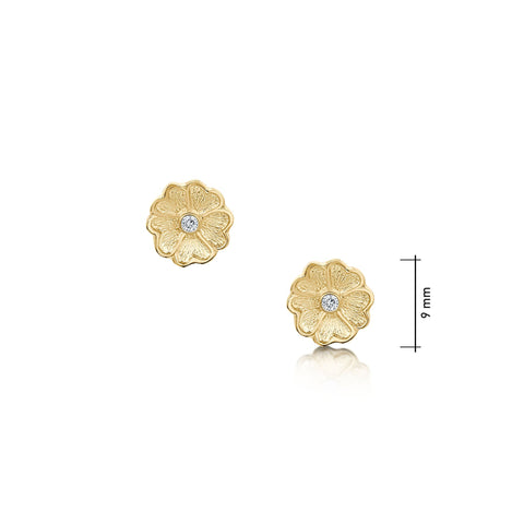 Primula Scotica Diamond Stud Earrings in 9ct Yellow Gold by Sheila Fleet Jewellery