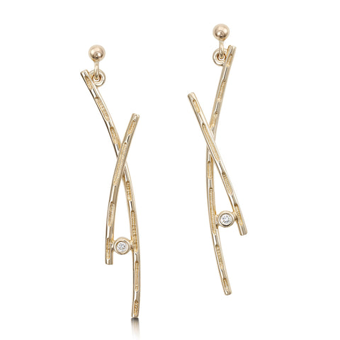 Morning Dew Dress Drop Diamond Earrings in 9ct Yellow Gold by Sheila Fleet Jewellery