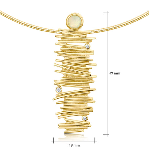 Moonlight Occasion Necklace in 9ct Yellow Gold with Opal & Diamond by Sheila Fleet Jewellery