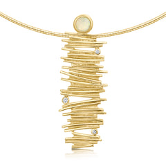 Moonlight Occasion Necklace in 9ct Yellow Gold with Opal & Diamond by Sheila Fleet Jewellery