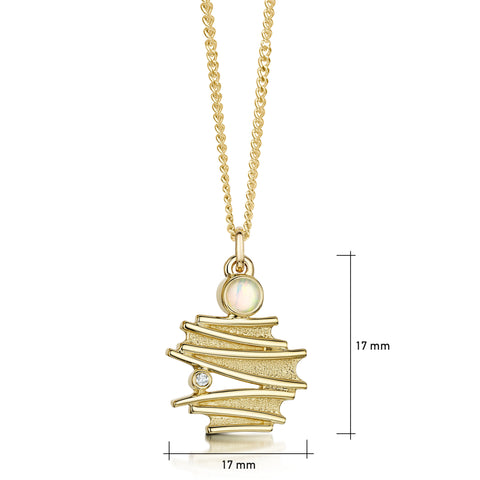 Moonlight Small Pendant Necklace in 9ct Yellow Gold with Opal & Diamond