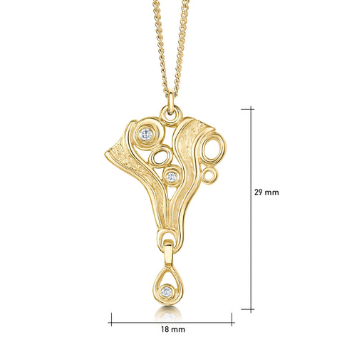 Arctic Stream Small Diamond Droplet Pendant in 9ct Yellow Gold by Sheila Fleet Jewellery
