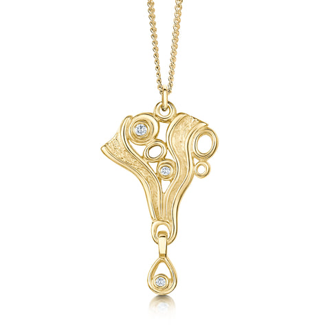 Arctic Stream Small Diamond Droplet Pendant in 9ct Yellow Gold by Sheila Fleet Jewellery