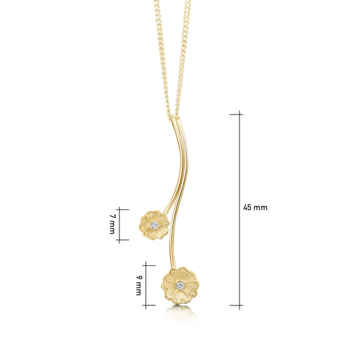 Primula Scotica 2-flower Diamond Pendant in 9ct Yellow Gold