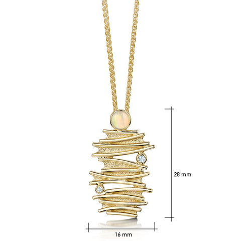 Moonlight Pendant Necklace in 9ct Yellow Gold with Opal & Diamond