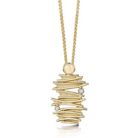 Moonlight Pendant Necklace in 9ct Yellow Gold with Opal & Diamond by Sheila Fleet Jewellery
