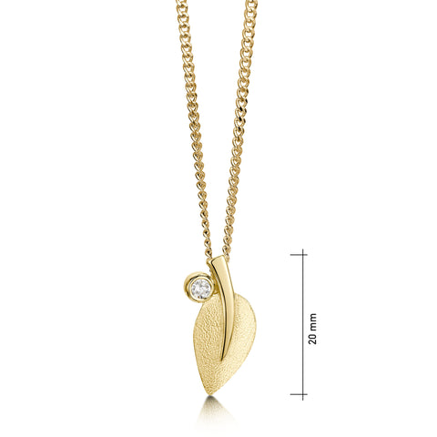 Rowan Single-Leaf Pendant Necklace in 9ct Yellow Gold with Diamond