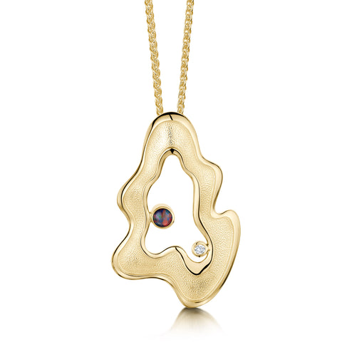 Rock Pool Diamond Pendant in 9ct Yellow Gold with Opal Triplet