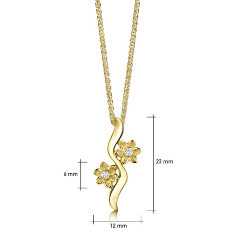 Diamond Daisies 2-flower Pendant in 9ct Yellow Gold by Sheila Fleet Jewellery