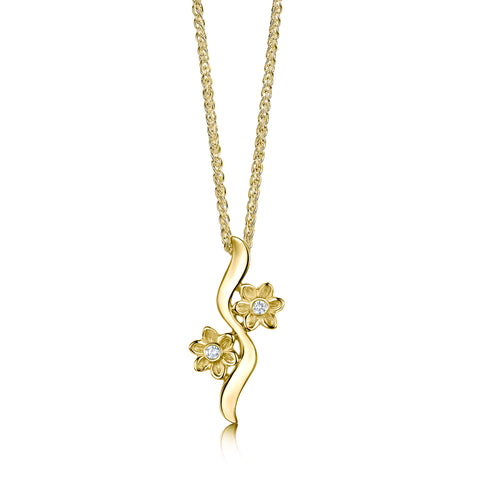Diamond Daisies 2-flower Pendant in 9ct Yellow Gold  by Sheila Fleet Jewellery