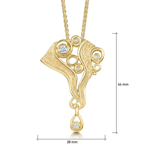 Arctic Stream Diamond Droplet Pendant in 9ct Yellow Gold by Sheila Fleet Jewellery