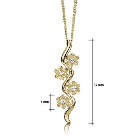 Diamond Daisies 4-flower Enamel Pendant in 9ct Yellow Gold by Sheila Fleet Jewellery
