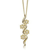 Diamond Daisies 4-flower Enamel Pendant in 9ct Yellow Gold by Sheila Fleet Jewellery