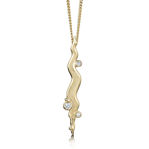 River Ripples Diamond Dress Pendant in 9ct Yellow Gold with Pearl by Sheila Fleet Jewellery