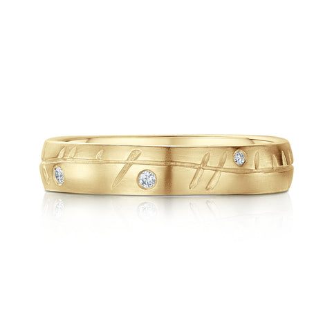 Ogham Small Ring in 9ct Yellow Gold with Diamonds by Sheila Fleet Jewellery