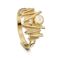 Moonlight Ring in 9ct Yellow Gold with Opal & Diamond by Sheila Fleet Jewellery