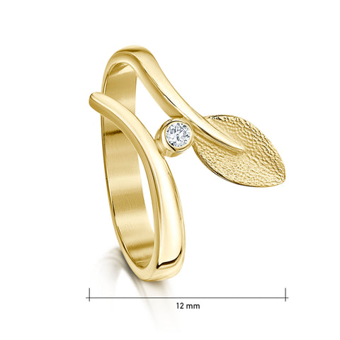 Rowan Leaf Diamond Ring in 9ct Yellow Gold