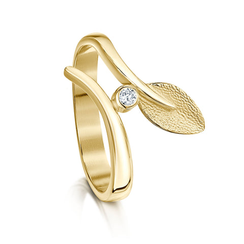 Rowan Leaf Diamond Ring in 9ct Yellow Gold by Sheila Fleet Jewellery