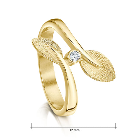 Rowan Leaves Diamond Ring in 9ct Yellow Gold by Sheila Fleet Jewellery