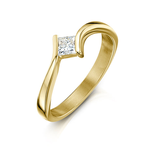 Princess Solitaire Diamond Ring in 9ct Yellow Gold by Sheila Fleet Jewellery
