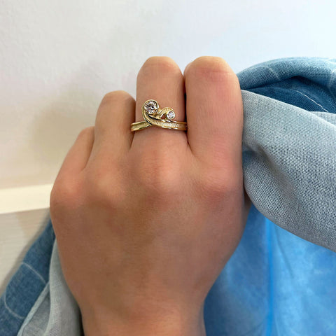 New Wave Double Diamond Ring in 9ct Yellow Gold by Sheila Fleet Jewellery