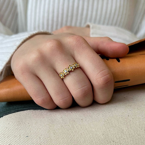 Diamond Daisies 4-flower Ring in 9ct Yellow Gold by Sheila Fleet Jewellery