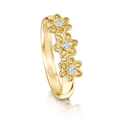 Diamond Daisies 3-flower Ring in 9ct Yellow Gold