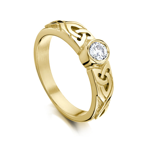 Celtic Knotwork Diamond Solitaire Ring in 9ct Yellow Gold