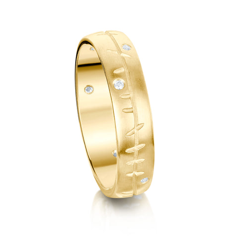 Ogham Diamond Medium Ring in 9ct Yellow Gold by Sheila Fleet Jewellery