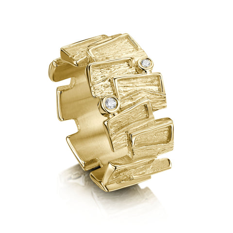 Flagstone Ring in 9ct Yellow Gold with Diamonds by Sheila Fleet Jewellery
