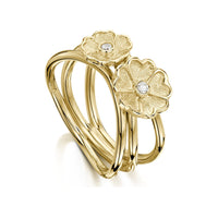 Primula Scotica 2-flower Diamond Ring in 9ct Yellow Gold by Sheila Fleet Jewellery