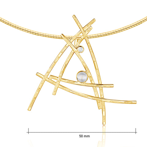 Morning Dew Diamond & Moonstone Dress Necklace in 9ct Yellow Gold