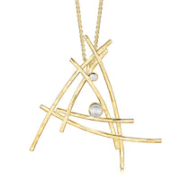 Morning Dew Dress Pendant in 9ct Yellow Gold with Moonstone & Diamond