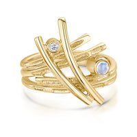 Morning Dew Ring in 9ct Yellow Gold with Moonstone & Diamond by Sheila Fleet Jewellery