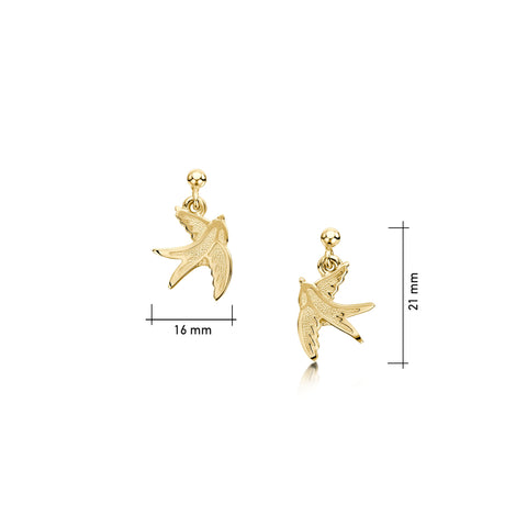 Swallows Drop Earrings in 9ct Yellow Gold