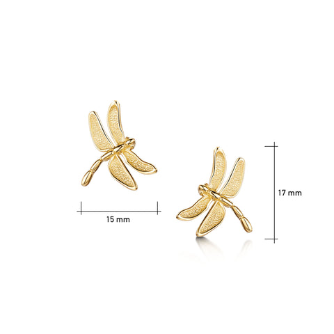 Dragonfly Stud Earrings in 9ct Yellow Gold