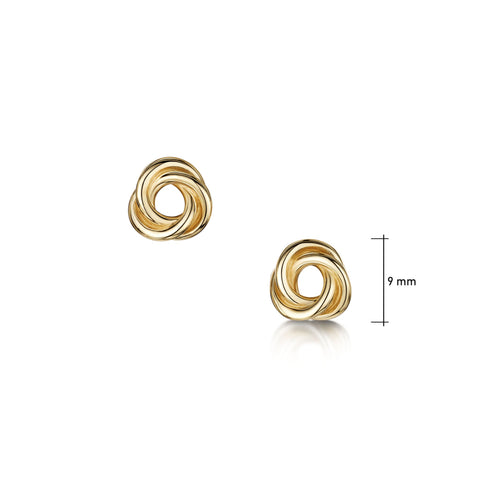 Reef Knot Stud Earrings in 9ct Yellow Gold by Sheila Fleet Jewellery