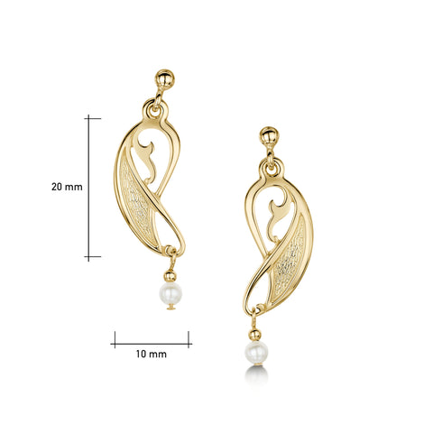 Mill Sands Small Pearl Drop Earrings in 9ct Yellow Gold