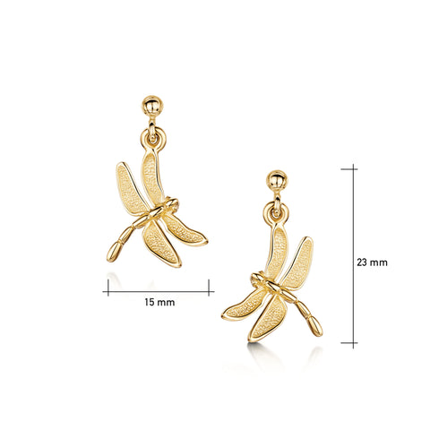 Dragonfly Drop Earrings in 9ct Yellow Gold
