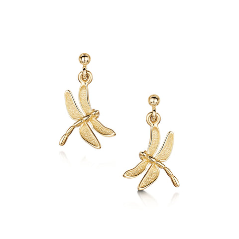 Dragonfly Drop Earrings in 9ct Yellow Gold