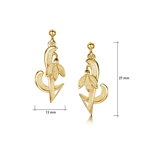 Snowdrop Drop Earrings in 9ct Yellow Gold