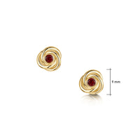 Reef Knot Garnet Stud Earrings in 9ct Yellow Gold by Sheila Fleet Jewellery