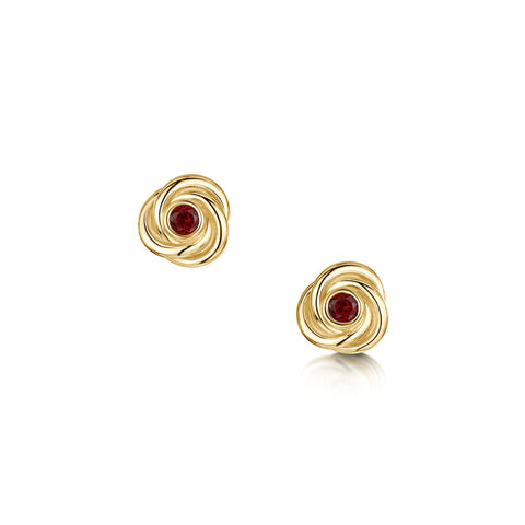 Reef Knot Garnet Stud Earrings in 9ct Yellow Gold by Sheila Fleet Jewellery