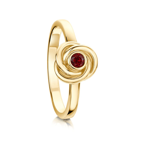 Reef Knot Ring in 9ct Yellow Gold with Garnet by Sheila Fleet Jewellery