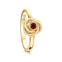 Reef Knot Ring in 9ct Yellow Gold with Garnet by Sheila Fleet Jewellery
