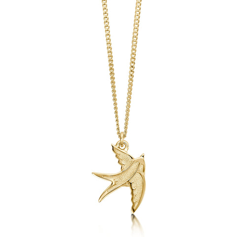 Small Swallows Pendant Necklace in 9ct Yellow Gold