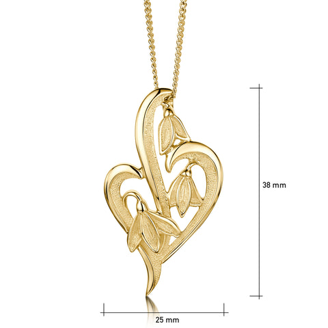 Snowdrop 3-leaf Pendant Necklace in 9ct Yellow Gold