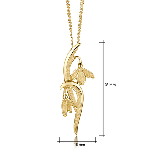 Snowdrop Slender Pendant Necklace in 9ct Yellow Gold