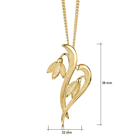 Snowdrop 2-flower Pendant Necklace in 9ct Yellow Gold